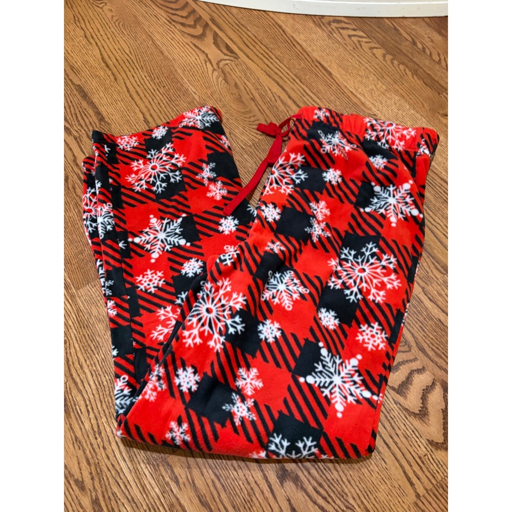 Pajama Pants Mens L Red Excellent Snowflake Buffalo Plaid Fleece Holiday Xmas